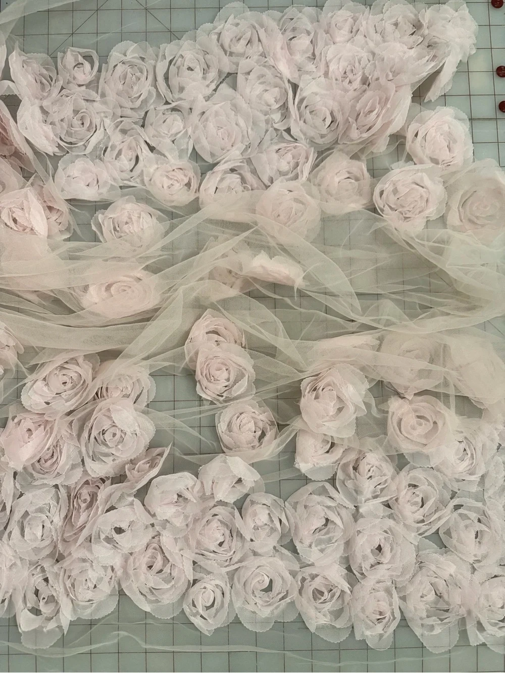 NUDE BLUSH PINK 3D ROSETTE TULLE MESH • 1 YARD